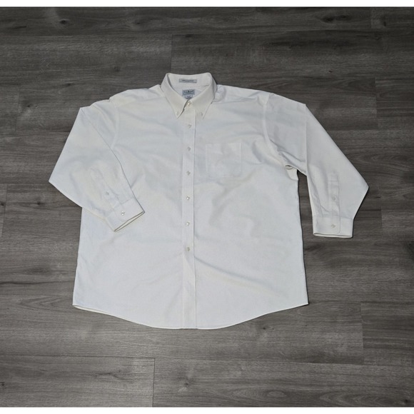 L L Bean Dress Shirt Men 18-33 White Button Down Long Sleeve Wrinkle Resistant - Picture 1 of 10